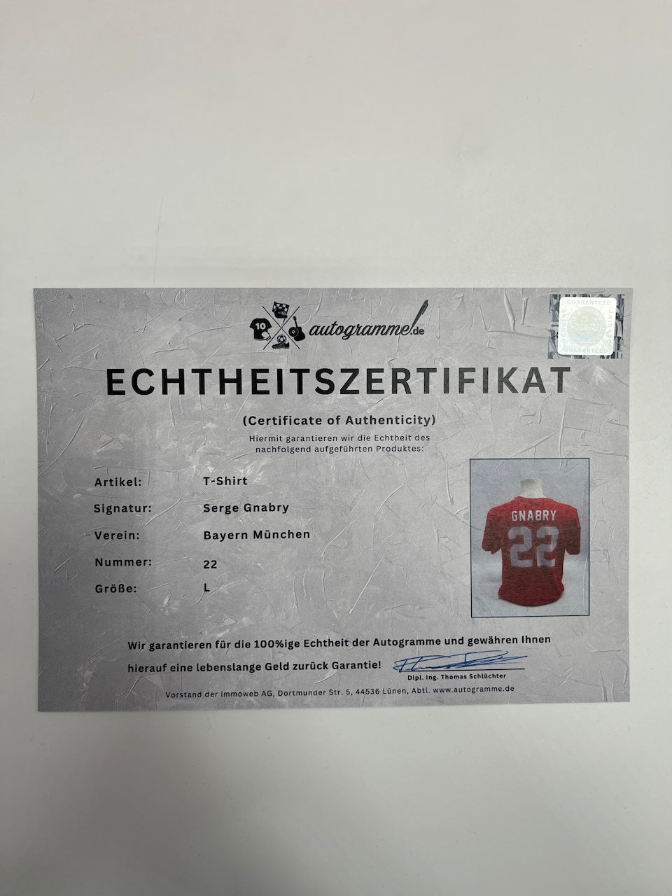 Bayern München T-Shirt Serge Gnabry signiert Autogramme COA Neu L