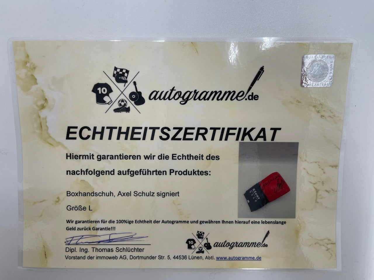 Sandsackhandschuh Axel Schulz signiert Autogramm Unterschrift Boxen Neu COA