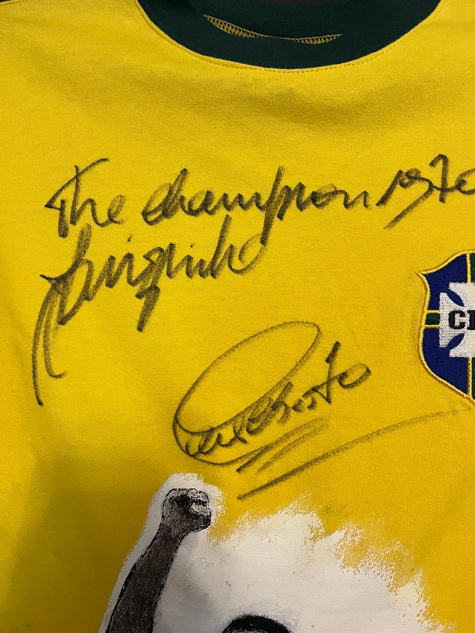 Brasilien Repro Trikot Portrait Pele, Jairzinho, Alberto handgemalt und signiert