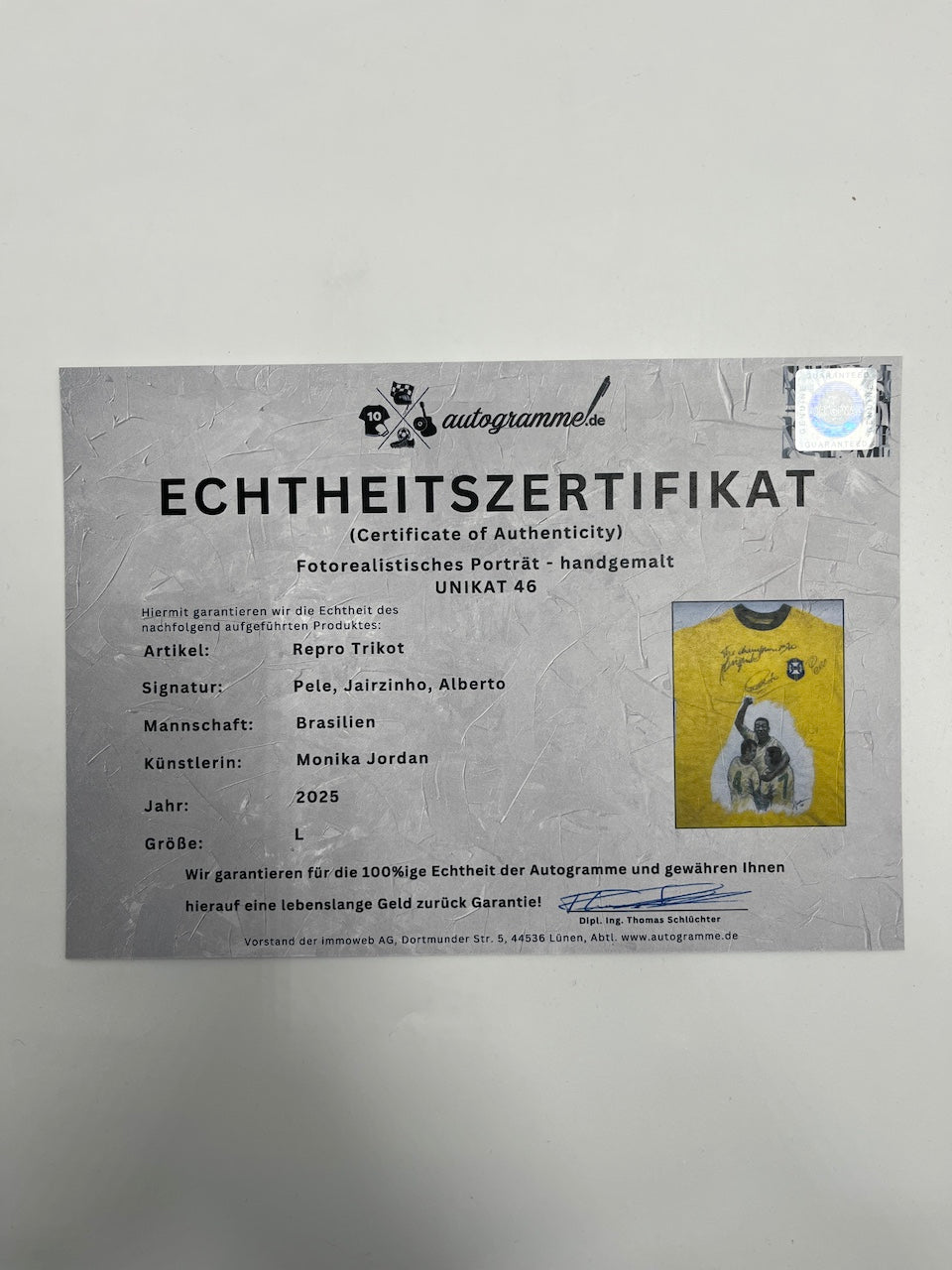 Brasilien Repro Trikot Portrait Pele, Jairzinho, Alberto handgemalt und signiert