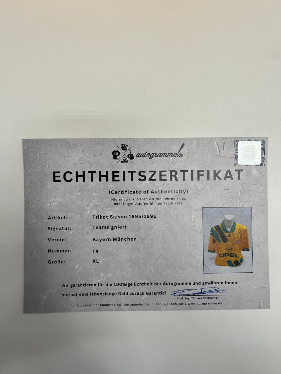 Bayern München Trikot 1995/1996 Teamsigniert Bundesliga COA Adidas XL