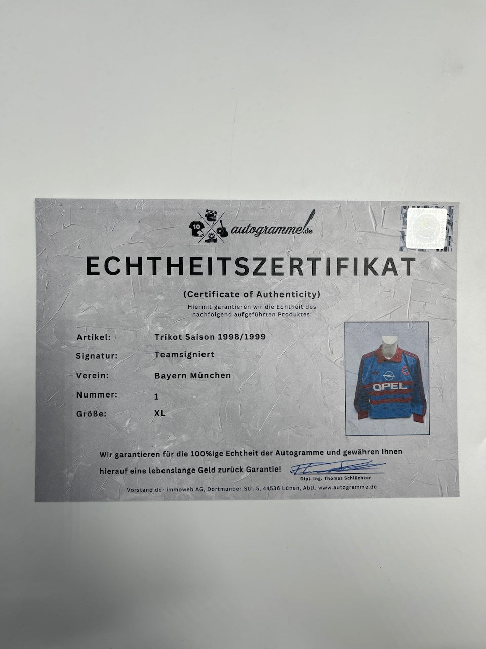 Bayern München Torwarttrikot 1998/1999 Teamsigniert Bundesliga COA Adidas XL