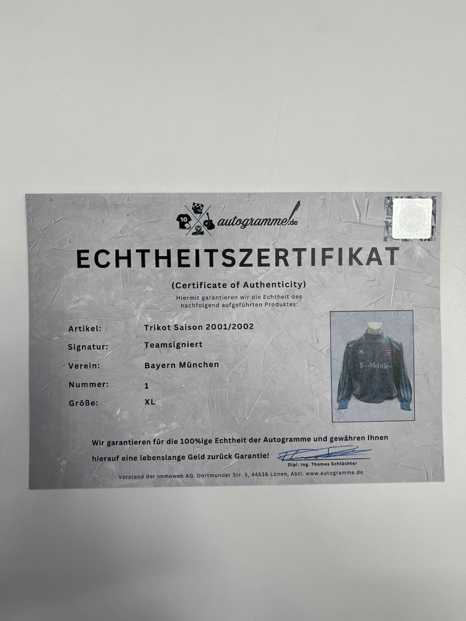 Bayern München Torwarttrikot 2001/2002 Teamsigniert Bundesliga COA Adidas XL