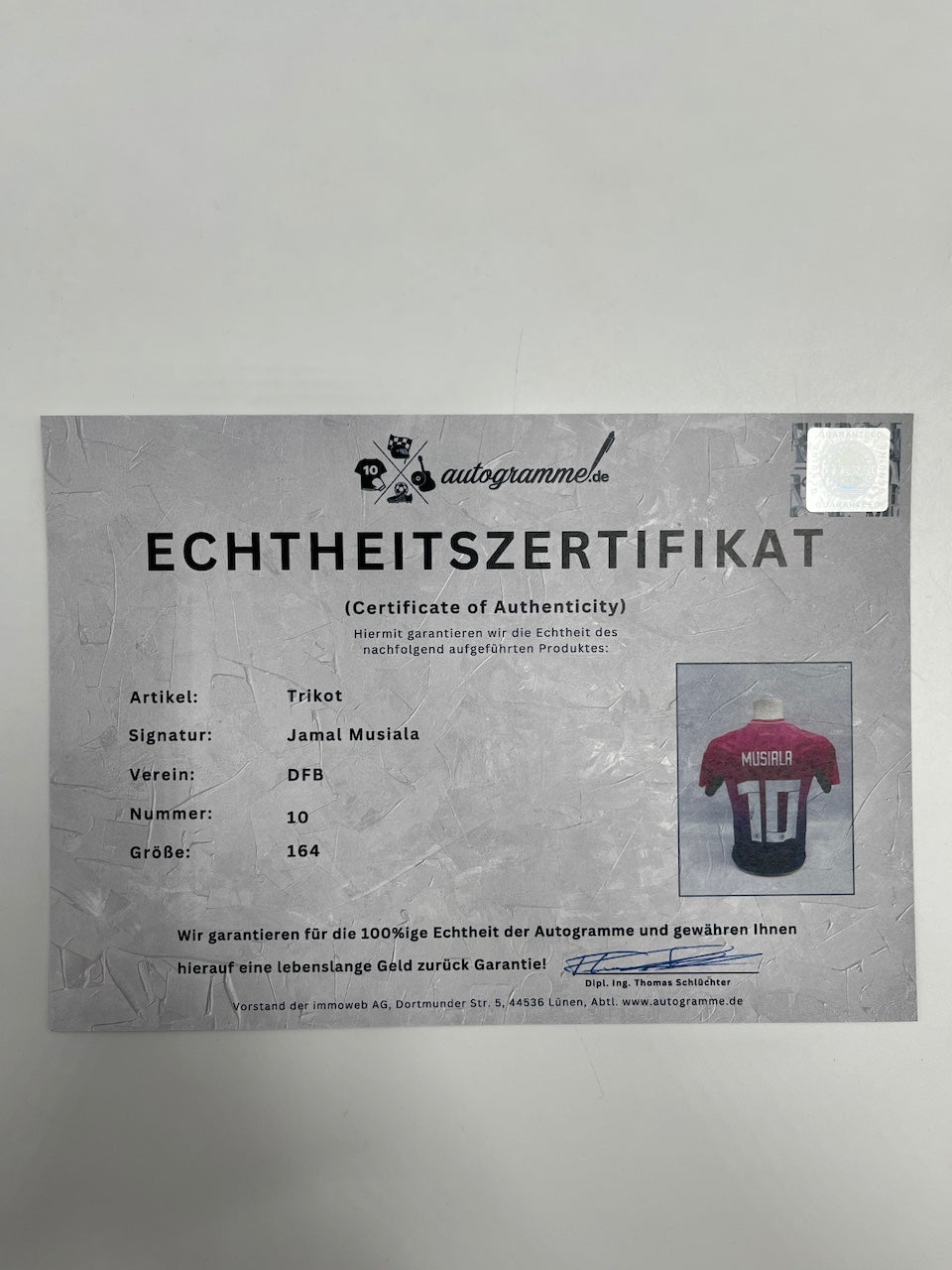 Deutschland Trikot Jamal Musiala signiert COA Adidas DFB 164