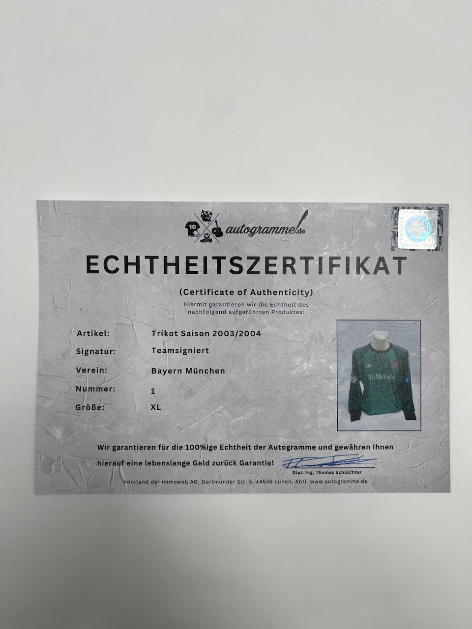 Bayern München Torwarttrikot 2003/2004 Teamsigniert Bundesliga COA Adidas XL
