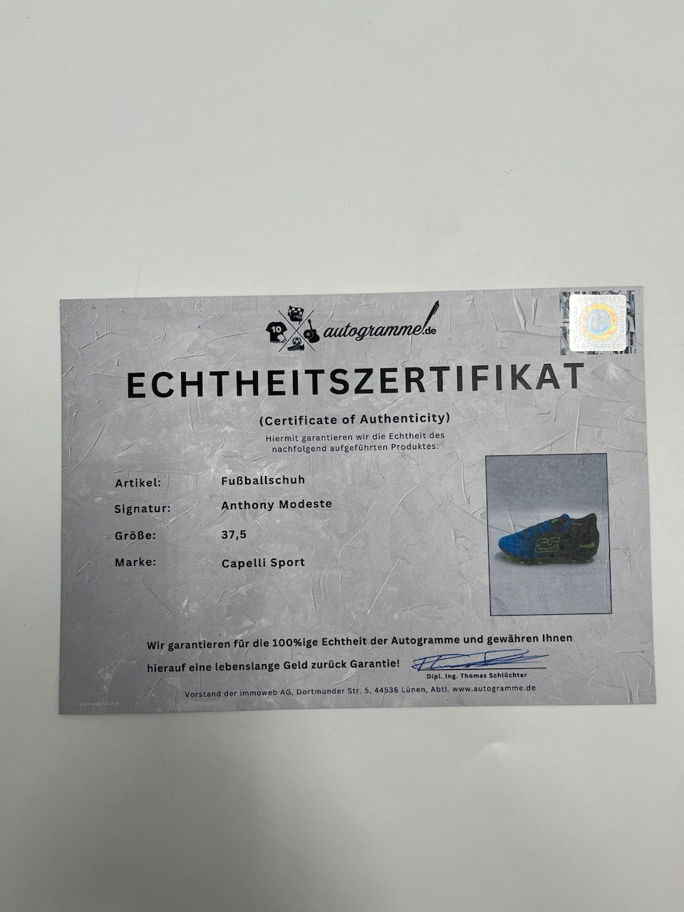 Fußballschuh Anthony Modeste signiert Fußball Bundesliga Capelli