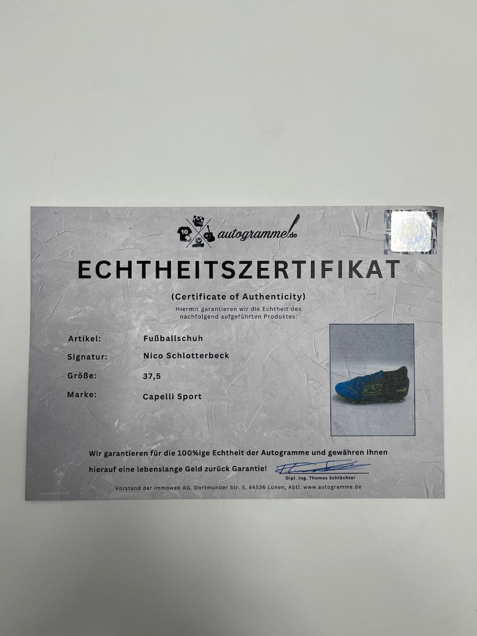 Fußballschuh Nico Schlotterbeck signiert Fußball Bundesliga Capelli