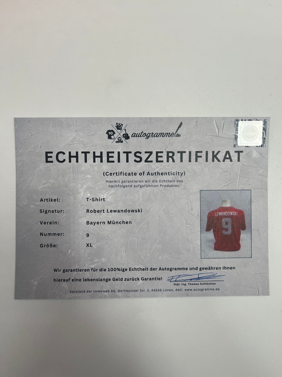 Bayern München T-Shirt Robert Lewandowski signiert Autogramme Bundesliga COA XL
