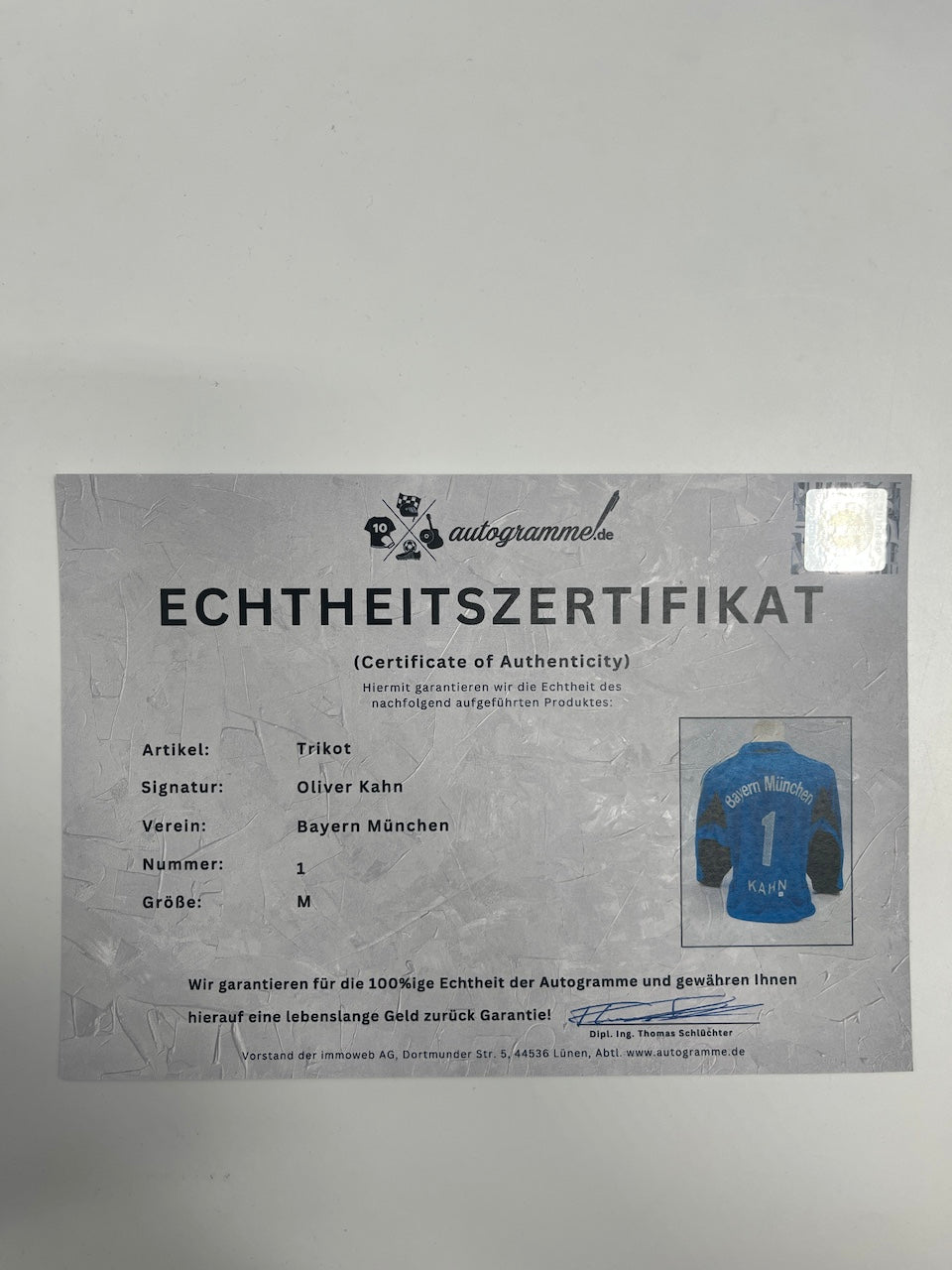 Bayern München Torwart-Trikot Oliver Kahn signiert Adidas FCB COA M
