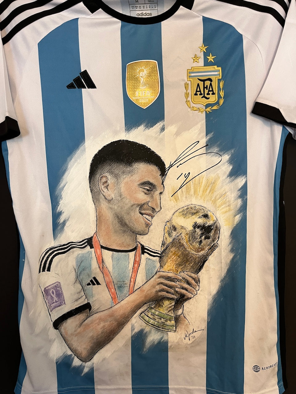 Argentinien Trikot Portrait Exequiel Palacios handgemalt und signiert M