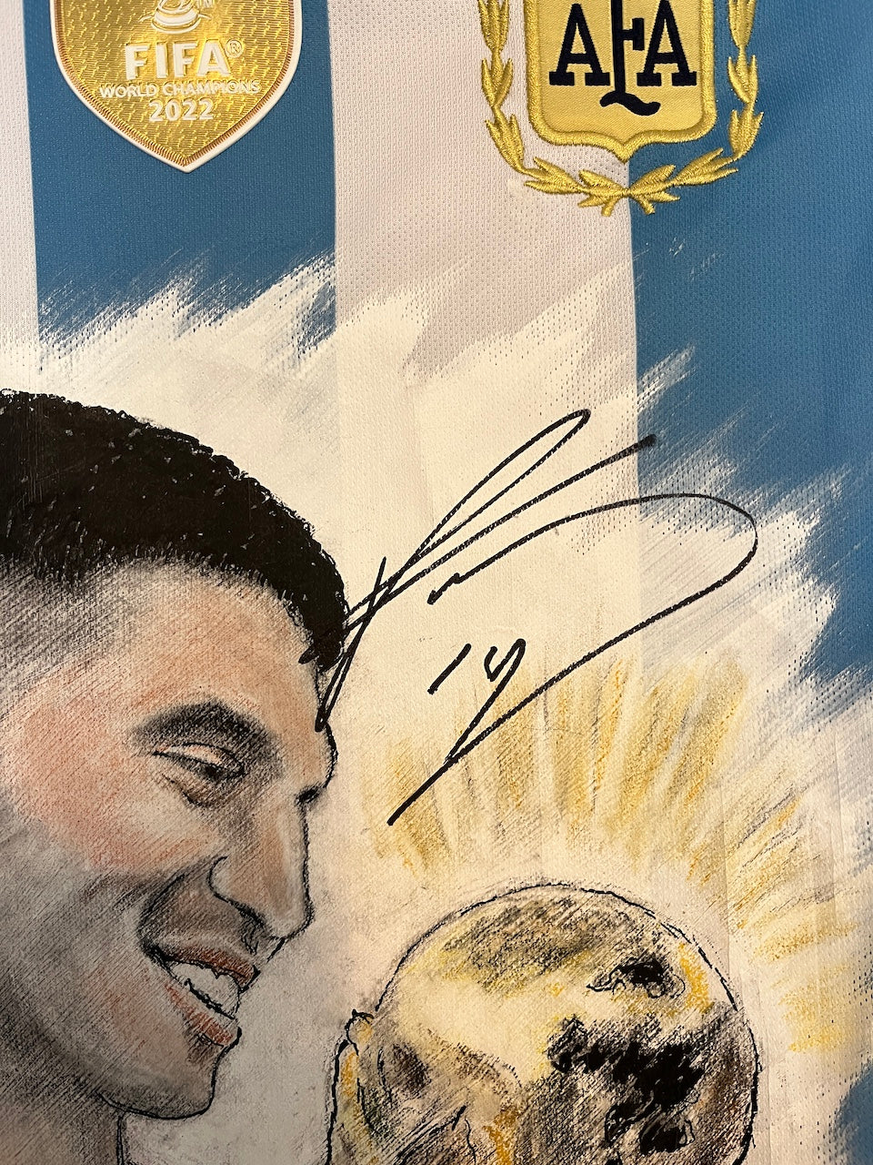Argentinien Trikot Portrait Exequiel Palacios handgemalt und signiert M