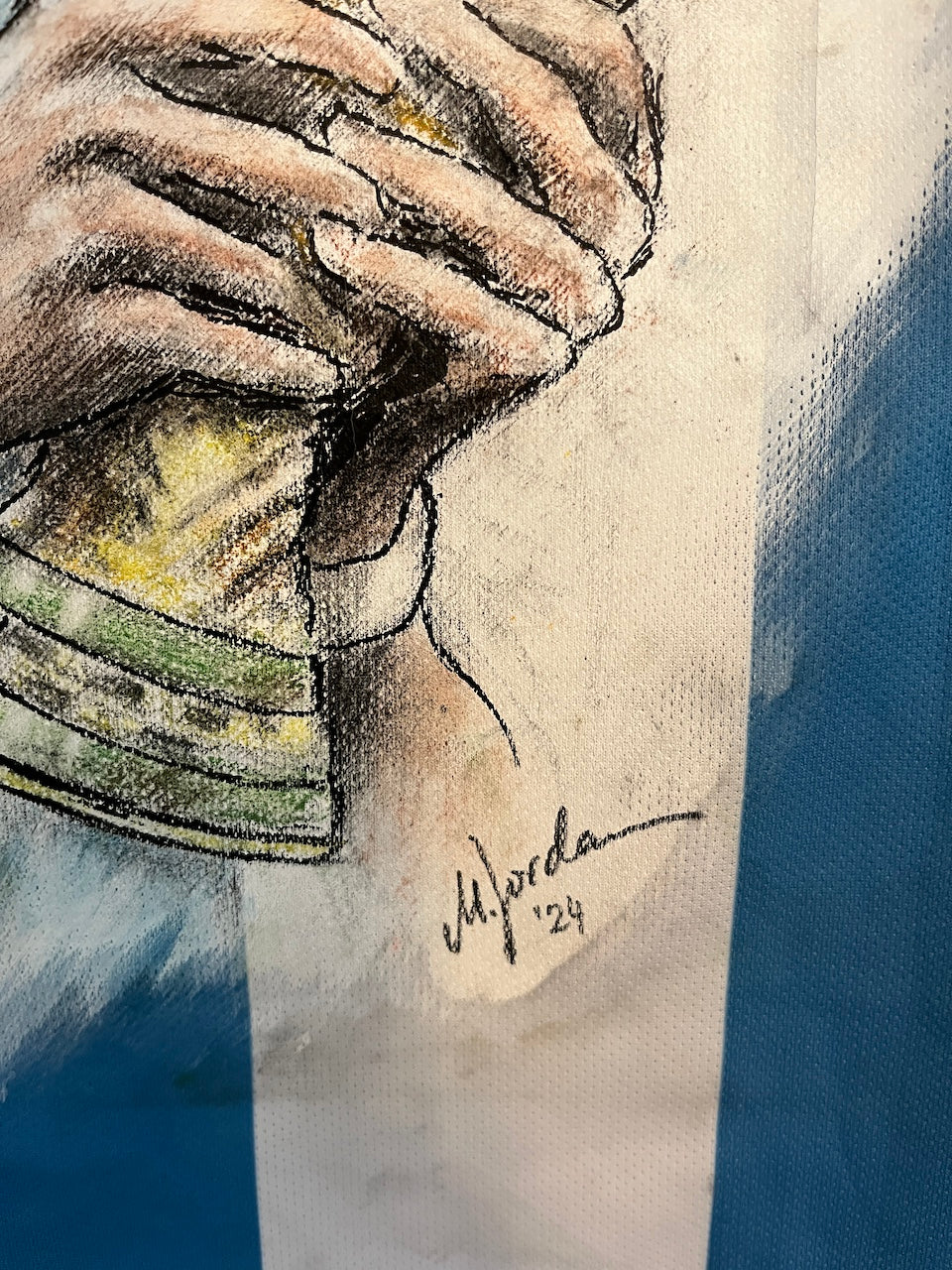 Argentinien Trikot Portrait Exequiel Palacios handgemalt und signiert M
