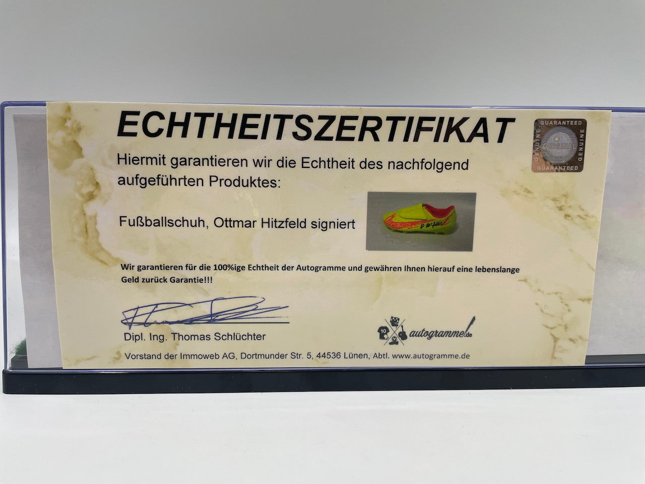 Fußballschuh Ottmar Hitzfeld signiert Fußball BVB Bundesliga Schuh Neu