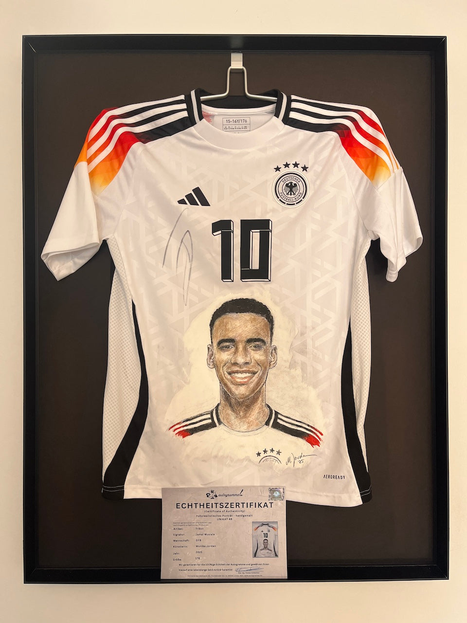 DFB jersey portrait of Jamal Musiala, hand-painted and signed, Adidas 176