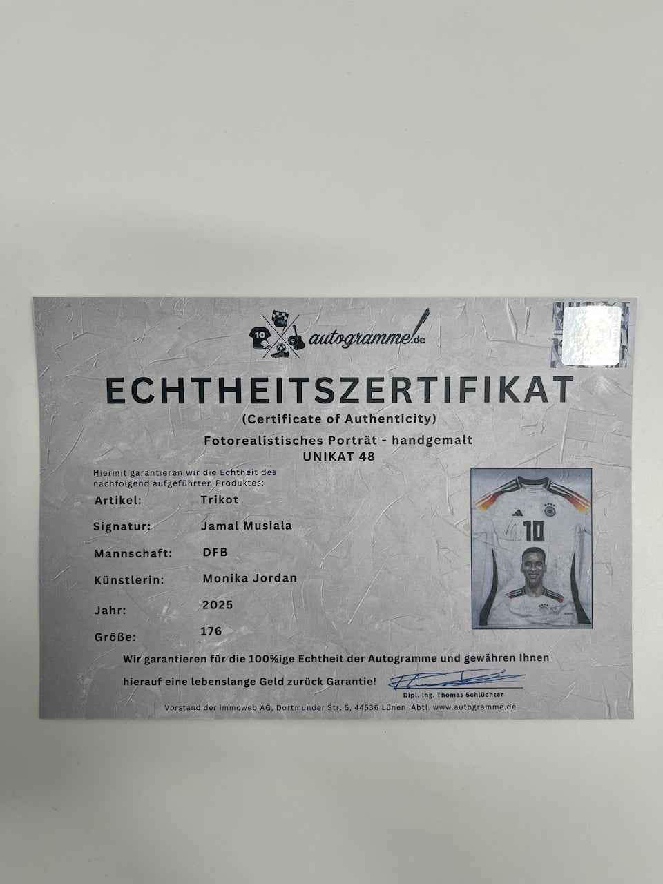 DFB jersey portrait of Jamal Musiala, hand-painted and signed, Adidas 176