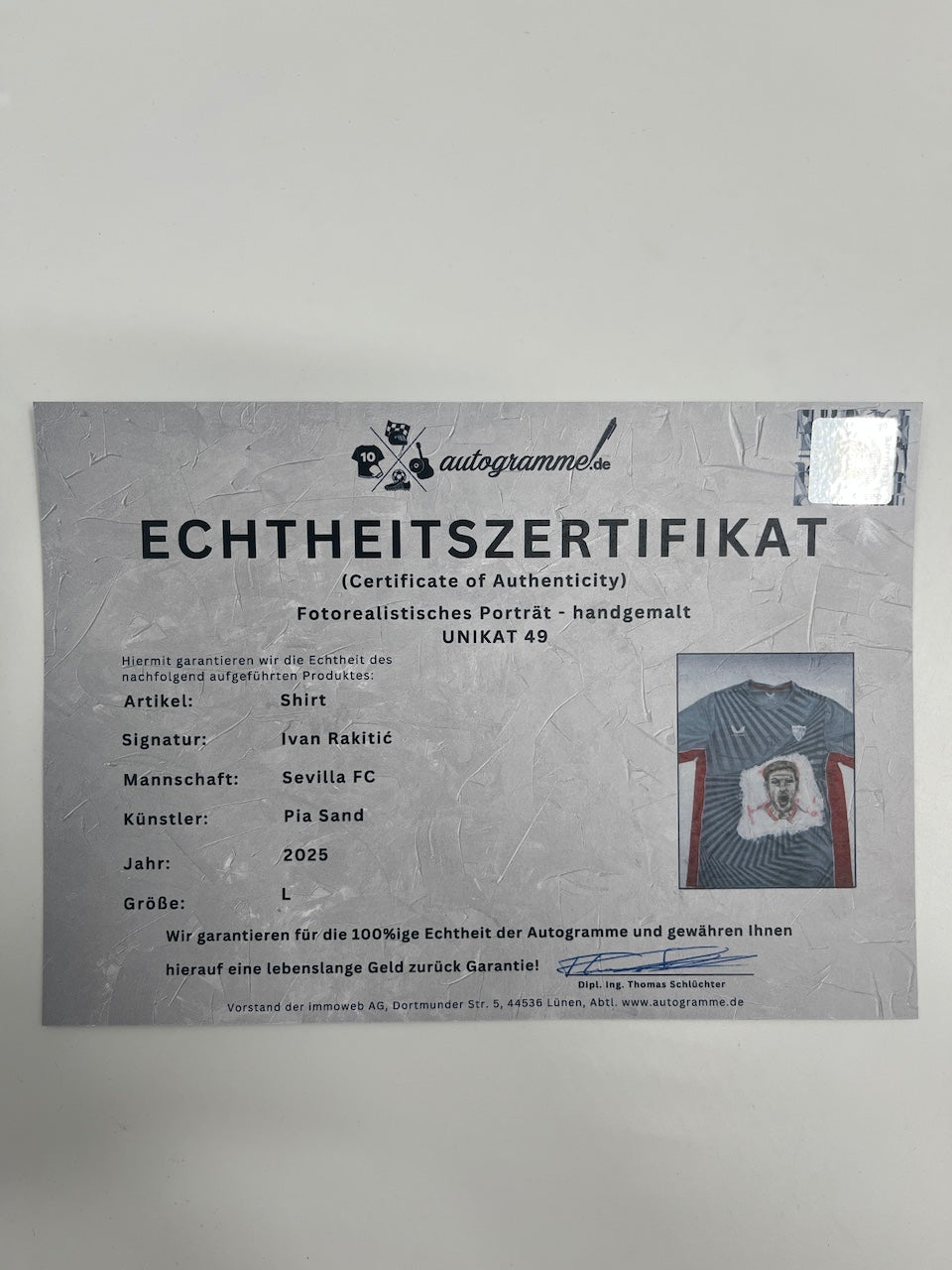 Sevilla FC Shirt Portrait Ivan Rakitic handgemalt und signiert Castore L