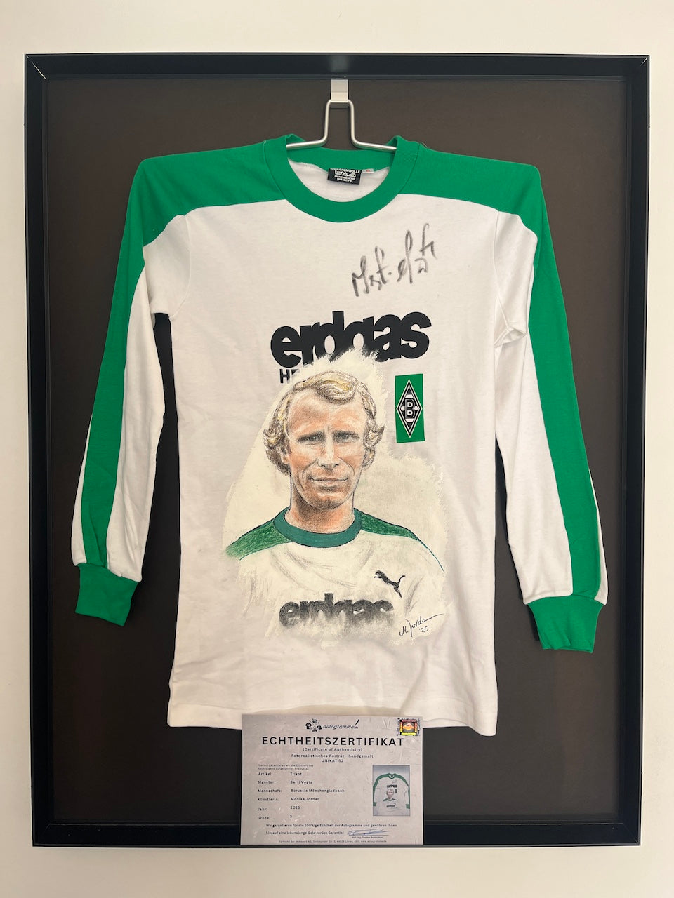 Gladbach Repro Jersey Portrait Berti Vogts hand-painted and signed S
