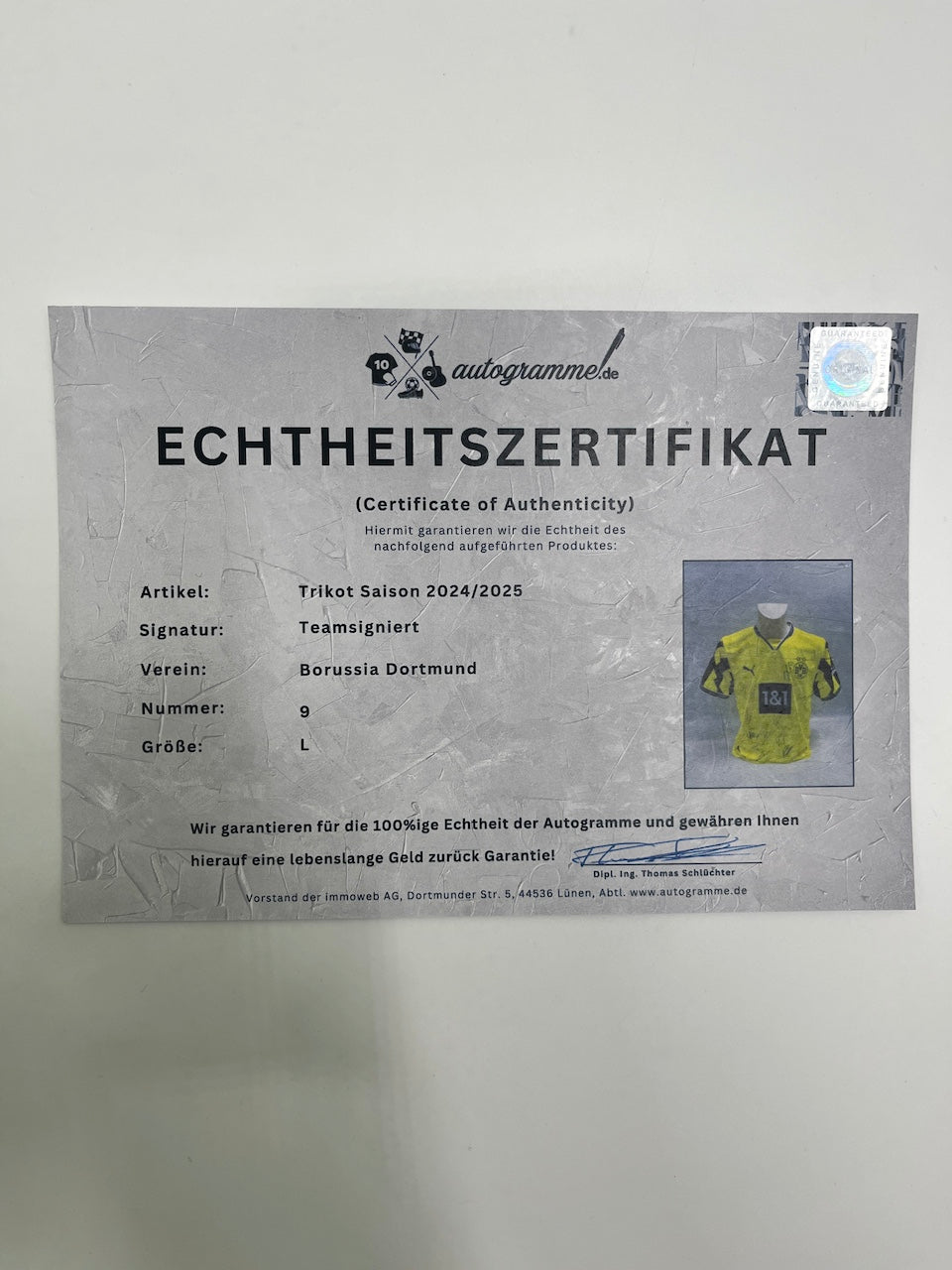 BVB Sondertrikot 2025 Teamsigniert Borussia Dortmund COA Puma Autogramm L