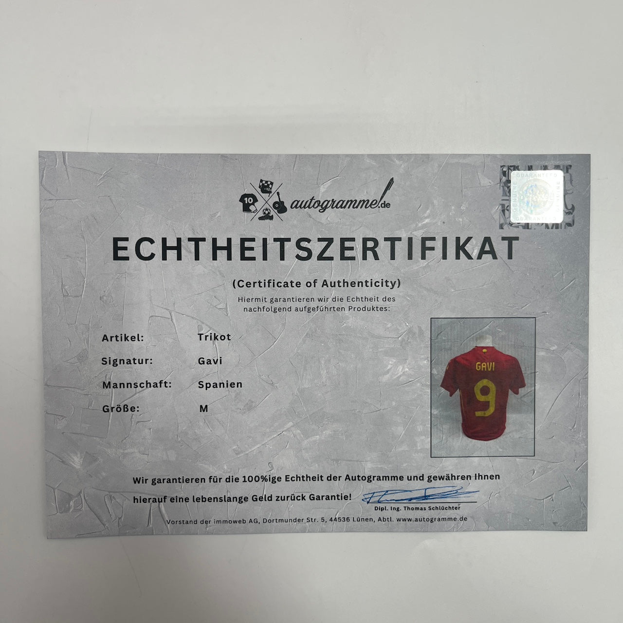 Spanien Authentic-Trikot Gavi signiert COA Autogramm neu M