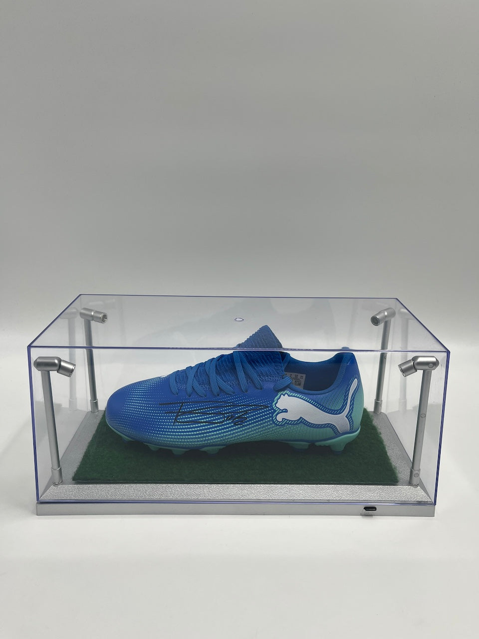 Football boot display case with LED lighting