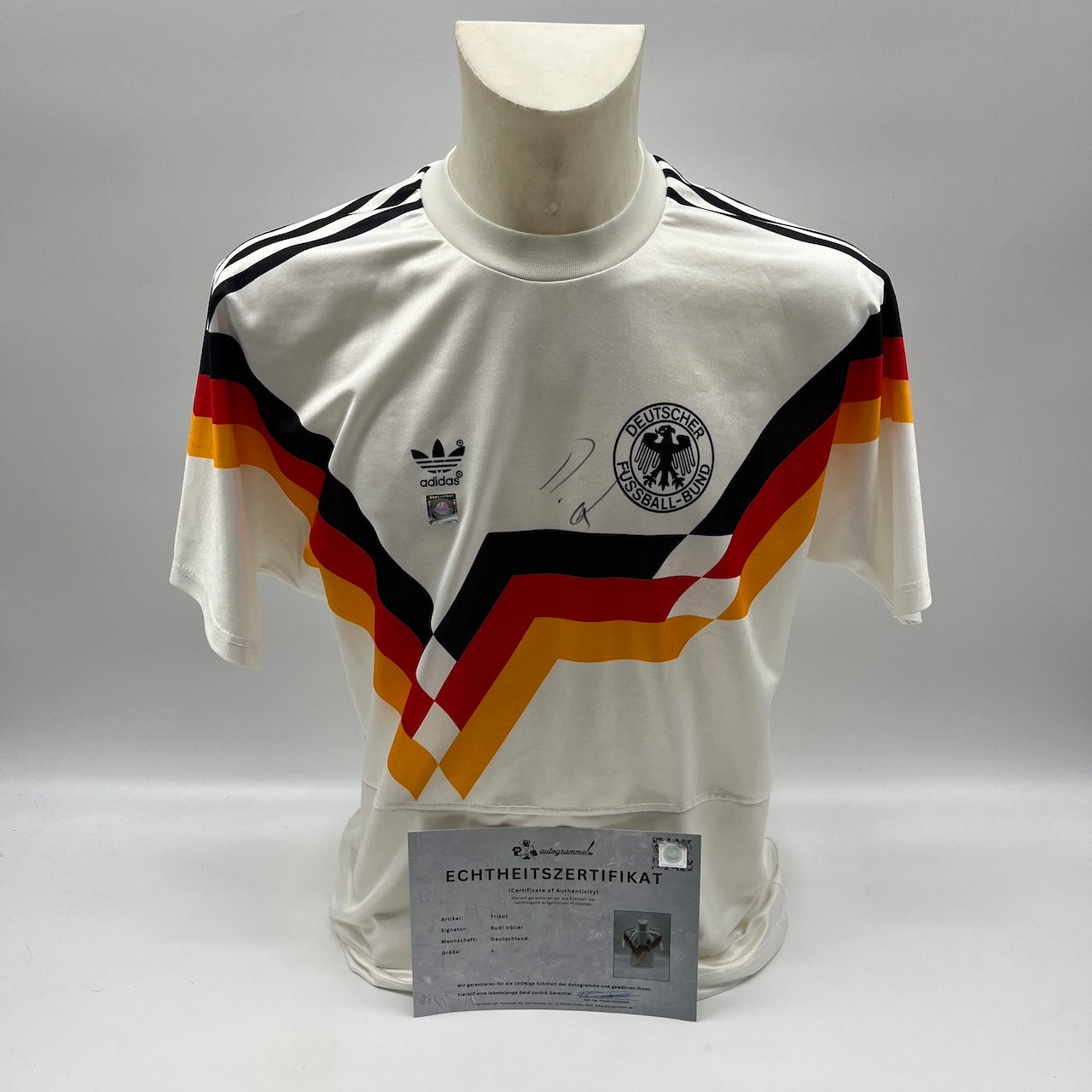DFB Trikot Rudi Völler signiert Autogramme Adidas COA L