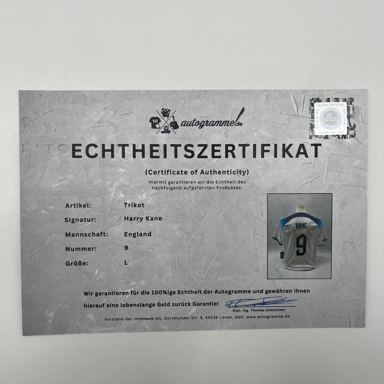 England Trikot Harry Kane signiert Autogramm Nike COA L