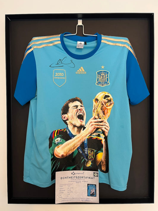 Spanien Trikot Portrait Iker Casillas handgemalt und signiert Adidas XL