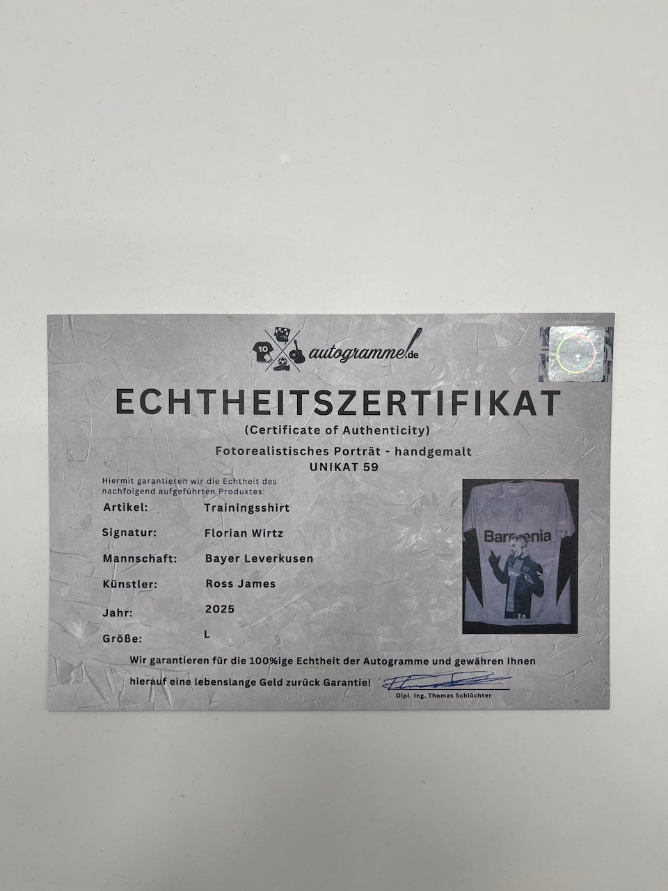 Leverkusen Shirt Portrait Florian Wirtz handgemalt und signiert Castore L