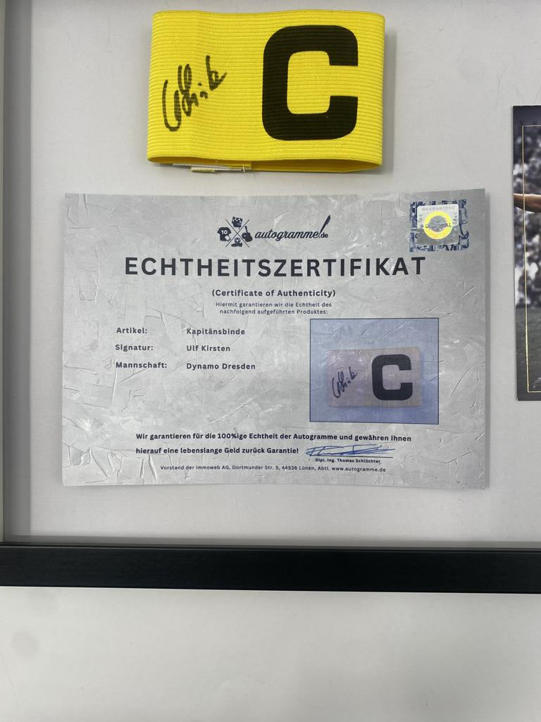 Captain's armband signed by Ulf Kirsten as part of the Dynamo Dresden COA Football campaign