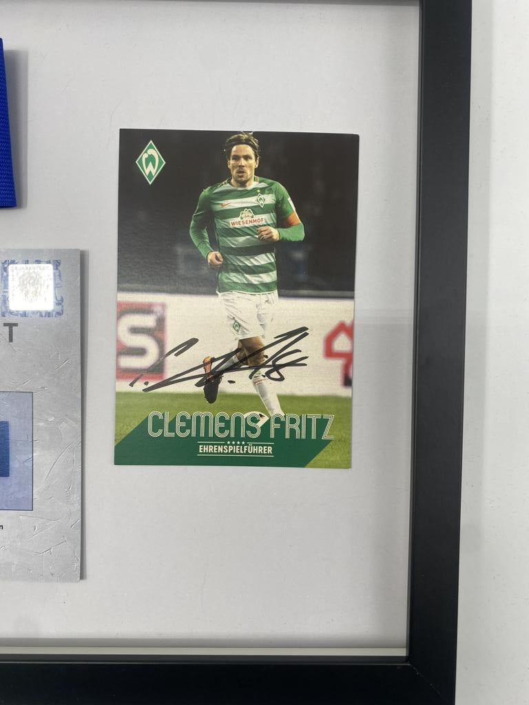 Captain's armband signed by Clemens Fritz in the Werder Bremen COA football frame