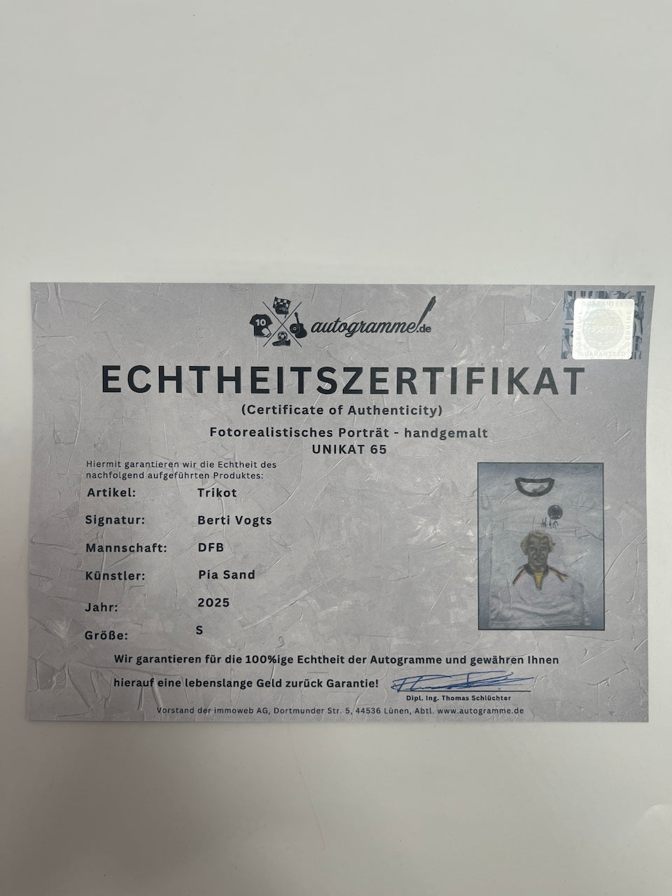 DFB Repro Shirt Portrait Berti Vogts handgemalt und signiert S