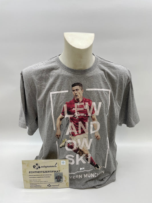 Bayern München T-Shirt Robert Lewandowski signiert Autogramme Bundesliga COA XL