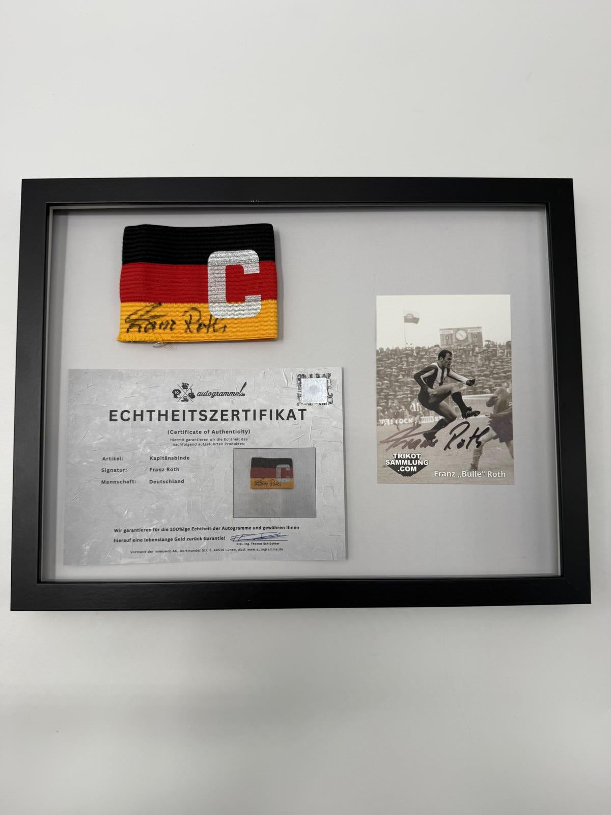 Kapitänsbinde Franz Roth signiert im Rahmen Deutschland Autogramm COA