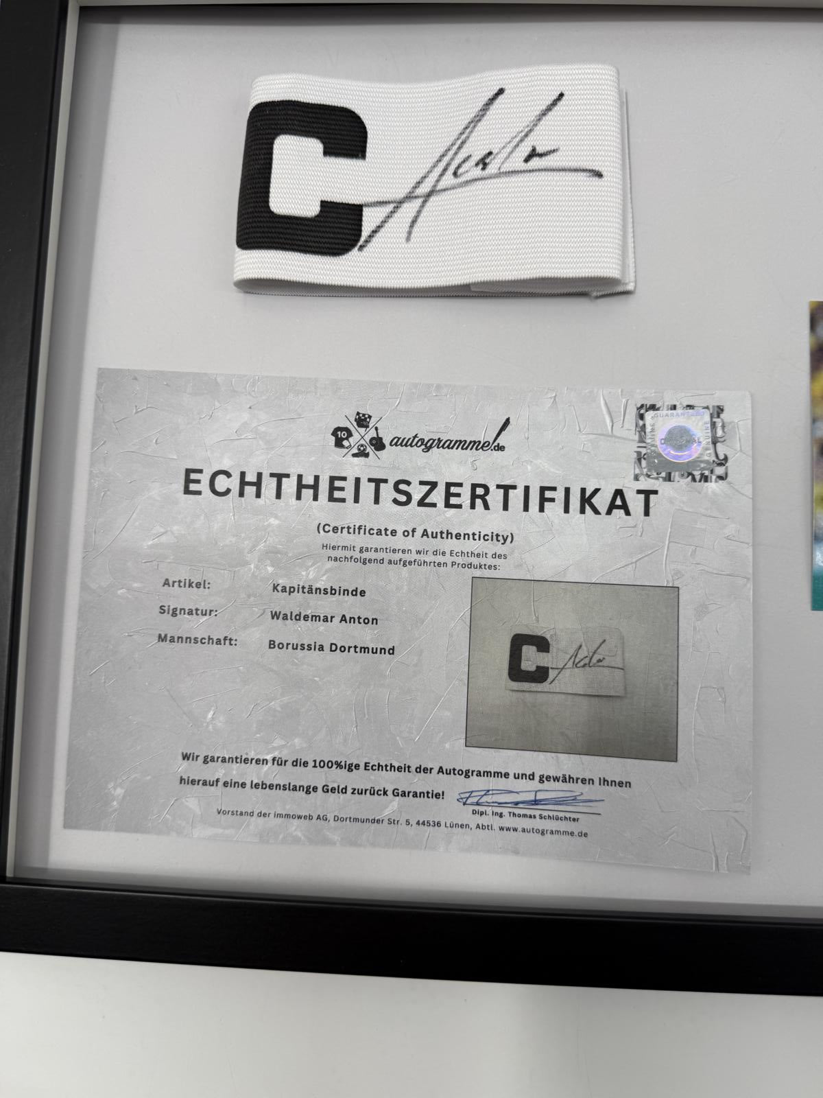 Kapitänsbinde Waldemar Anton signiert im Rahmen Borussia Dortmund neu COA