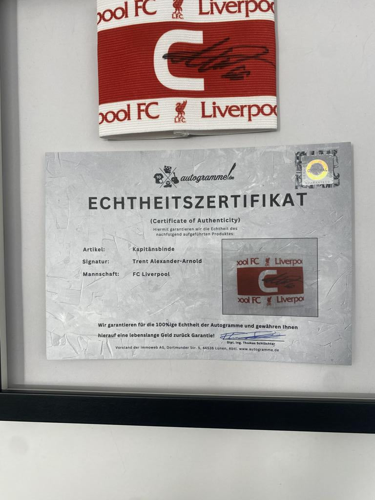 Brazalete de capitán de Trent Alexander-Arnold firmado por el FC Liverpool enmarcado