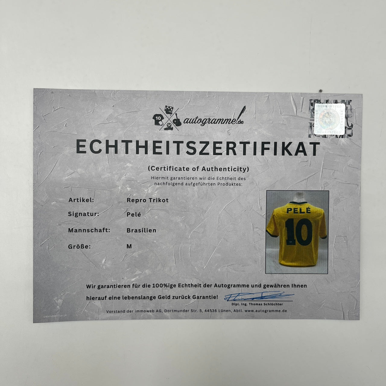 Brasilien Repro Trikot Pele signiert Unterschrift Autogramm COA M neu