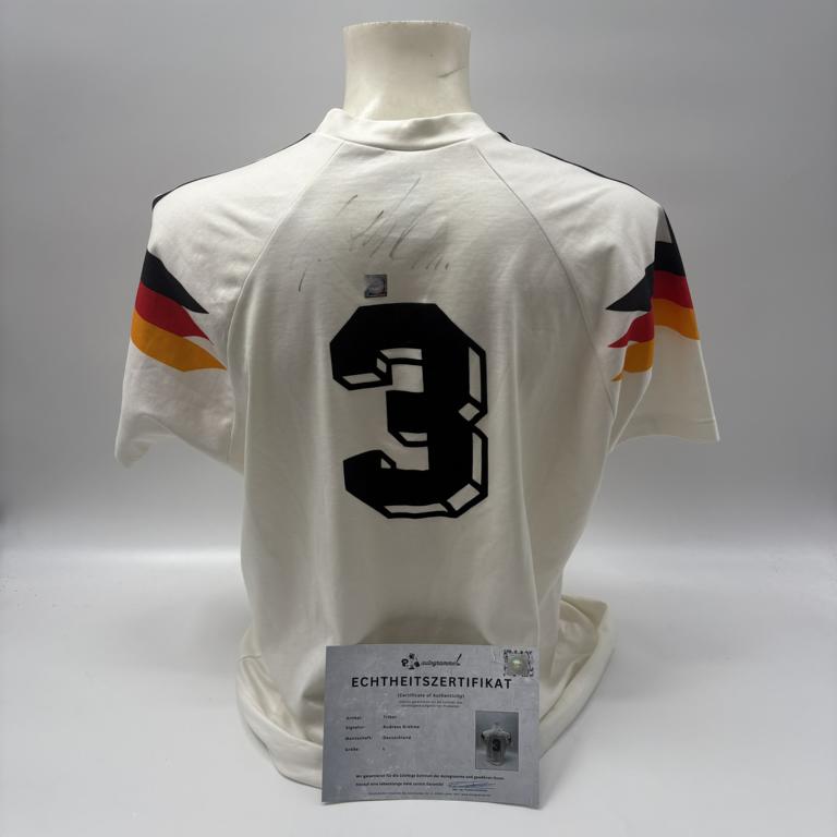 DFB Trikot Andreas Brehme signiert Autogramme Adidas COA neu L
