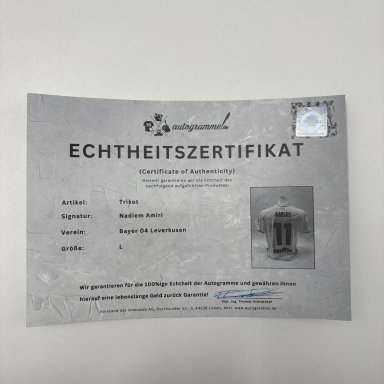 Bayer Leverkusen Trikot Nadiem Amiri signiert Castore COA Autogramm L