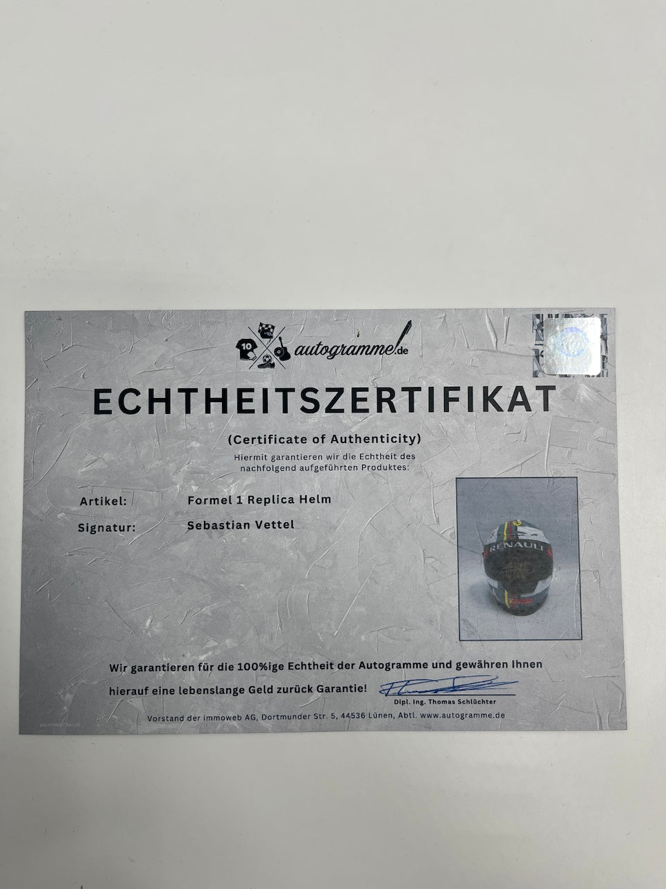 Sebastian Vettel Formel 1 Replica Helm signiert Autogramm COA 1:1