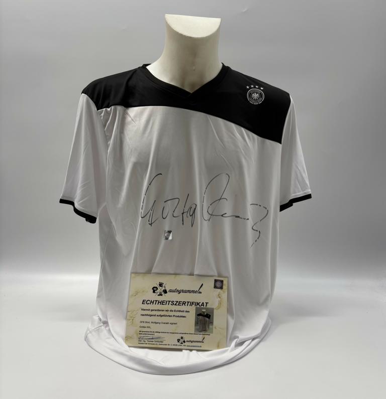 DFB Trainingsshirt Wolfgang Overath signiert COA Deutschland Autogramm XXL