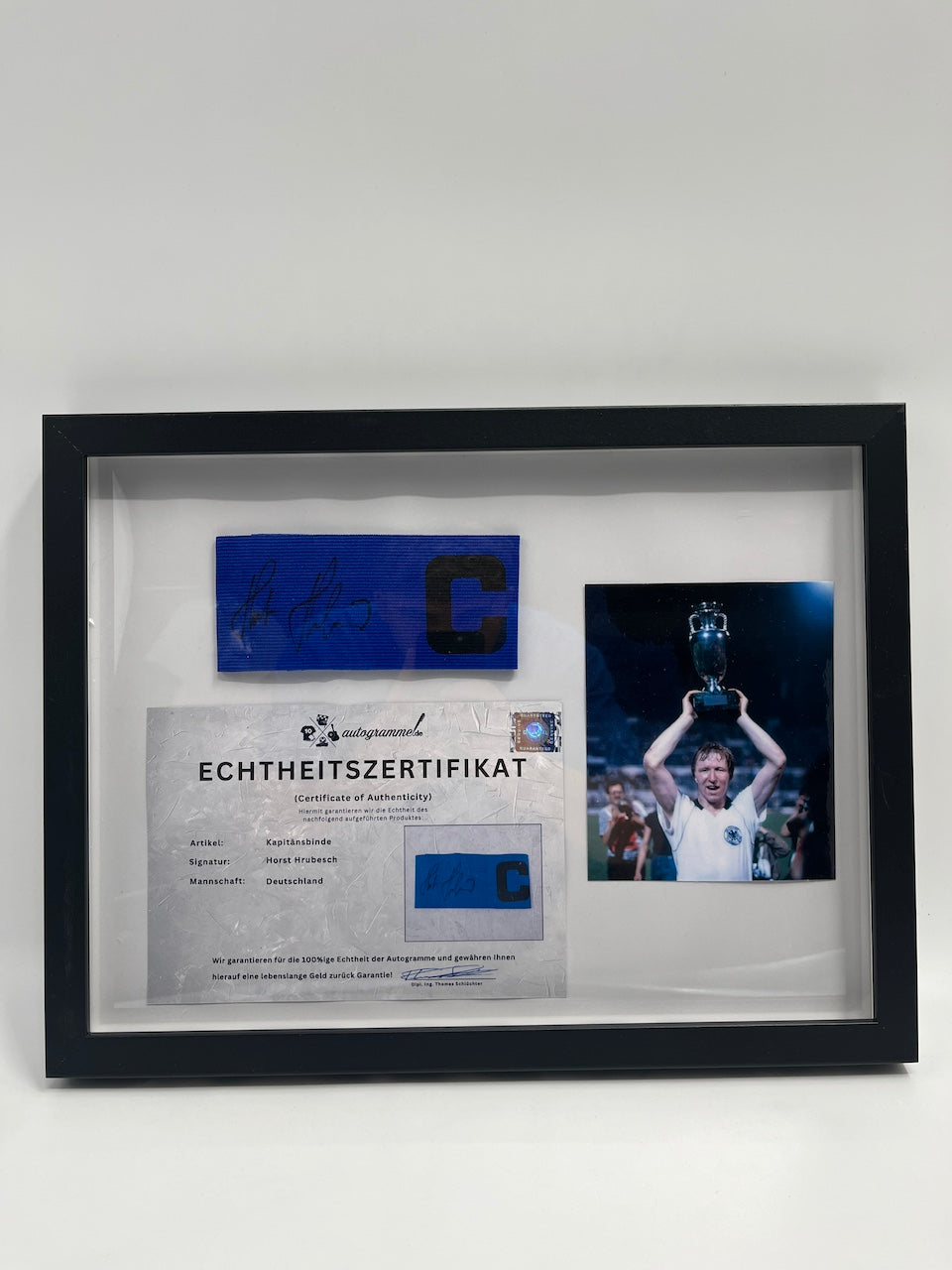 Captain's armband Horst Hrubesch signed in the frame DFB football autograph COA