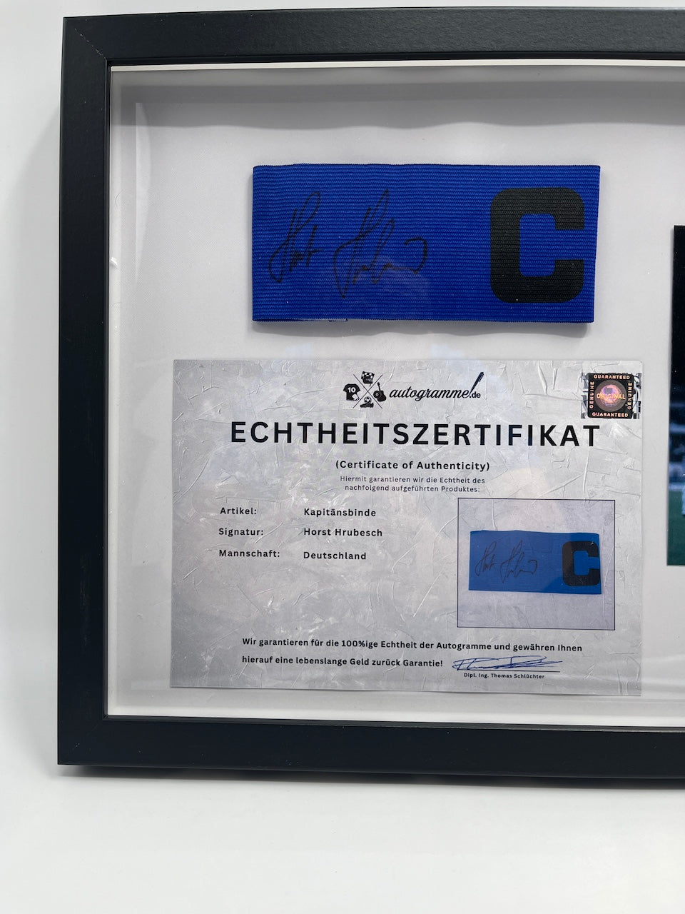 Captain's armband Horst Hrubesch signed in the frame DFB football autograph COA