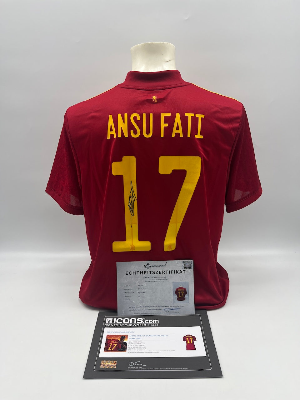 Spain jersey Ansu Fati signed Adidas COA Autograph XL