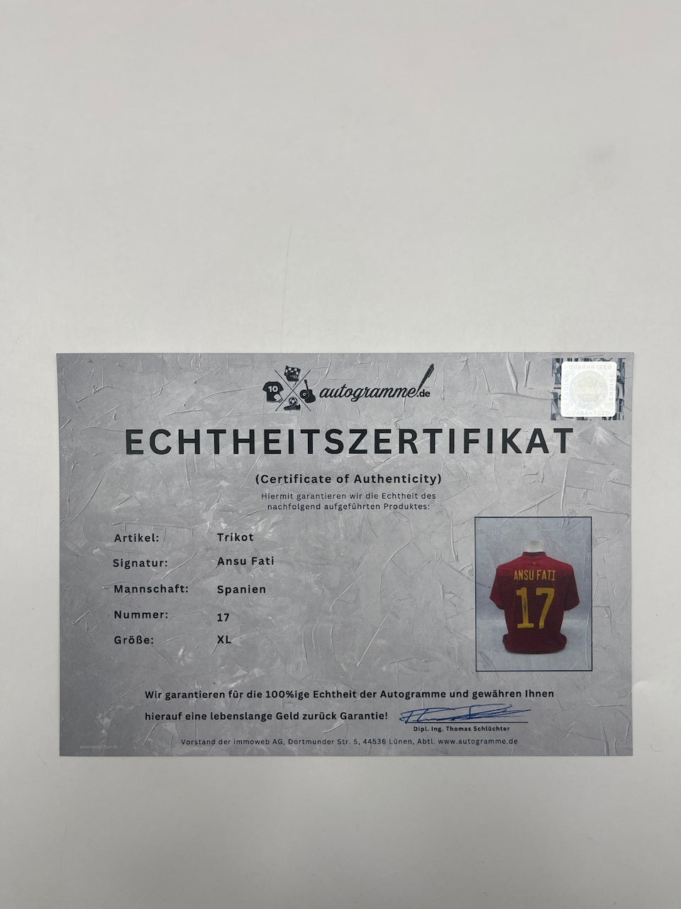 Spanien Trikot Ansu Fati signiert Adidas COA Autogramm XL