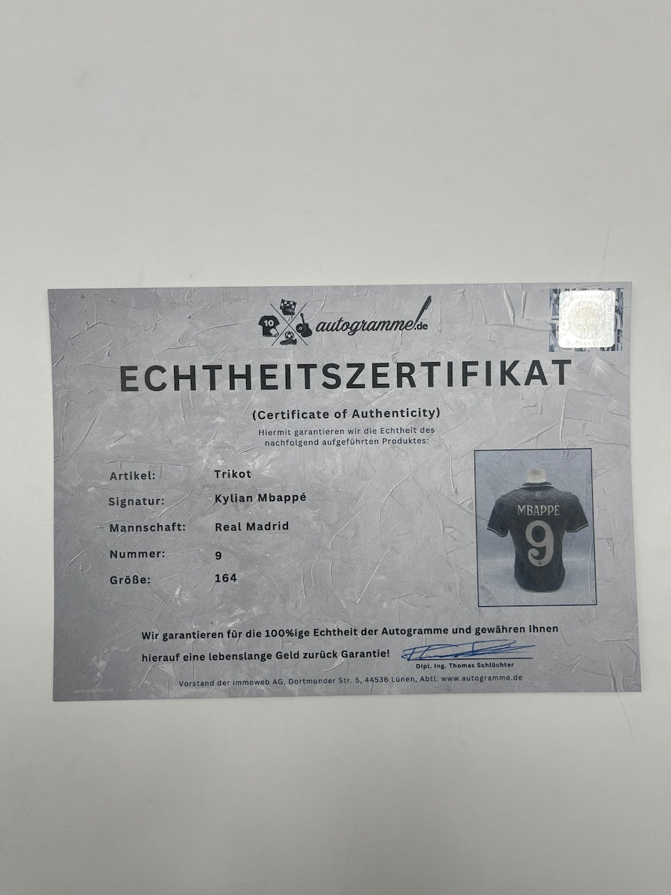 Real Madrid jersey signed by Kylian Mbappe, Adidas COA LaLiga autograph 164