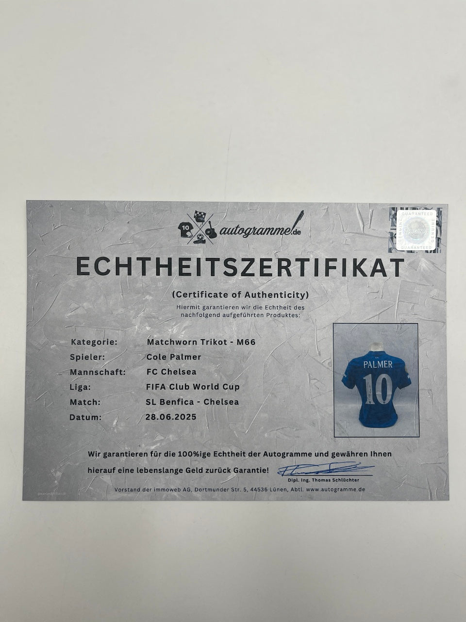 Match-worn Chelsea jersey worn and signed by Cole Palmer, Club World Cup Round of 16