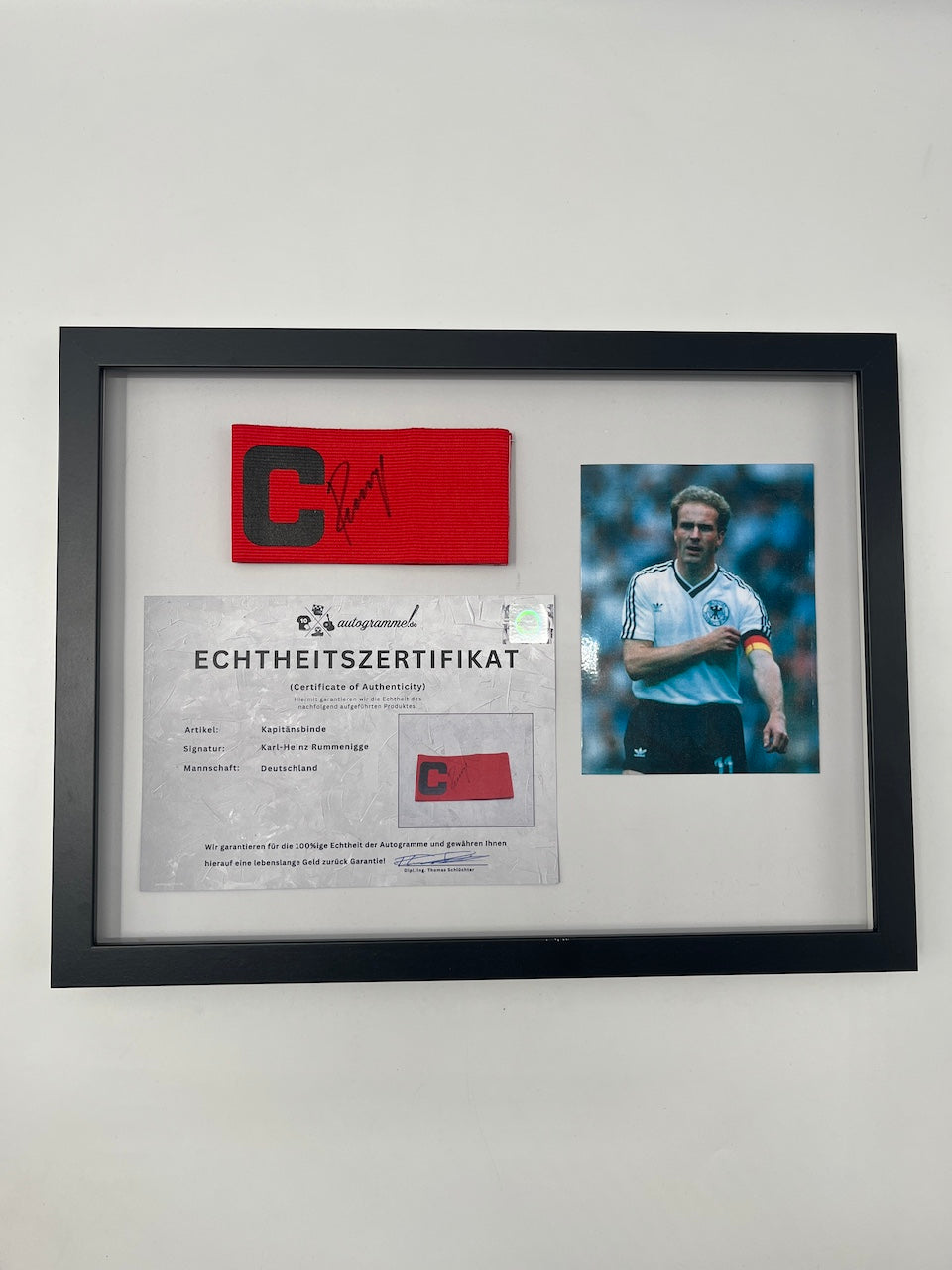 Captain's armband signed by Karl-Heinz Rummenigge in a DFB autograph COA frame