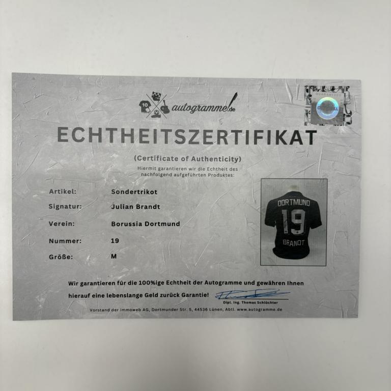 Borussia Dortmund Sondertrikot Julian Brandt signiert Puma COA Autogramm M