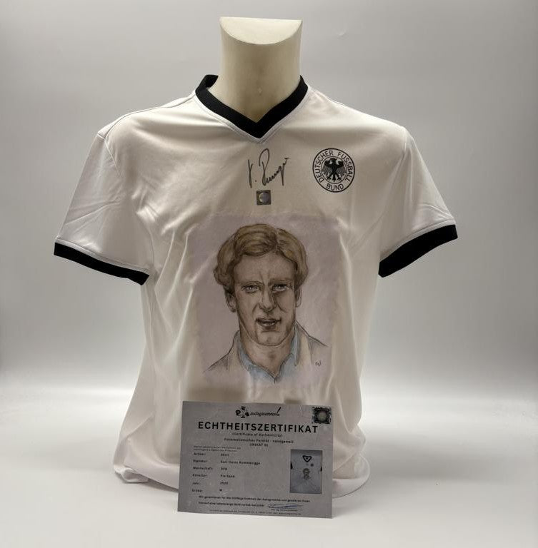 DFB Repro Shirt Portrait Karl-Heinz Rummenigge handgemalt und signiert M