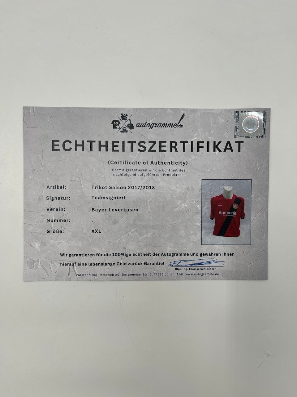 Bayer Leverkusen Trikot 2017/2018 Teamsigniert Autogramm COA Jako XXL